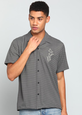 INDICLUB Men Self Design Casual Grey Shirt