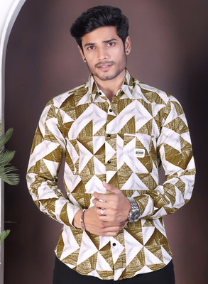 MOXTE Men Printed Casual Light Green, White Shirt