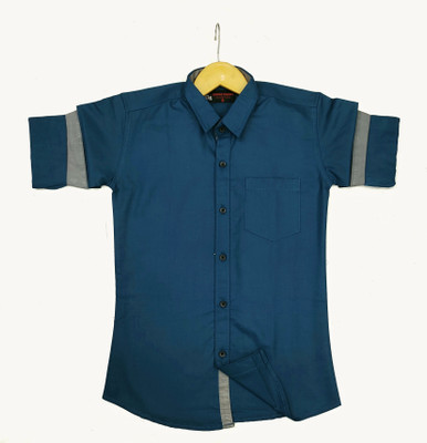 crooxa Boys Solid Casual Blue Shirt