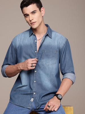 Roadster Men Solid Party Blue Shirt