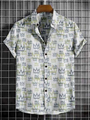 Varun Clothes Men Printed Casual Light Green, Blue, White Shirt