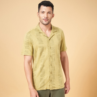 7 Alt by Pantaloons Men Printed Casual Yellow Shirt