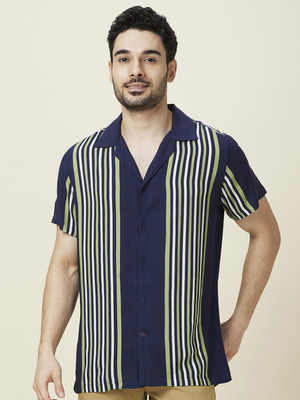 BEING HUMAN Men Striped Casual Blue Shirt