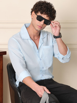 METRONAUT Men Self Design Casual Light Blue Shirt