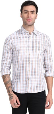 DARREN MILLER Men Checkered Casual White, Orange, Purple Shirt