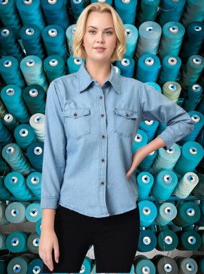 HouseOfCommon Women Solid Casual Blue Shirt