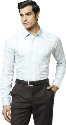 PARK AVENUE Men Checkered Formal Blue Shirt