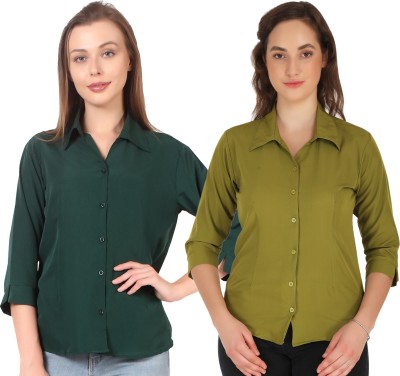 mdhav fashion Women Solid Formal Green, Dark Green Shirt(Pack of 2)