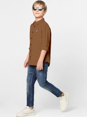 PA'GEANT Boys Solid Casual Brown Shirt