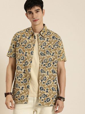 Taavi Men Printed Casual Beige Shirt