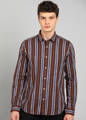 KILLER Men Striped Casual Brown Shirt