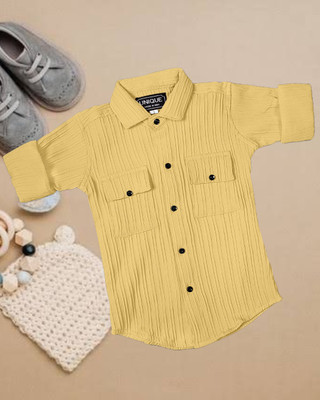 Zans & mens Boys Self Design Casual Yellow Shirt