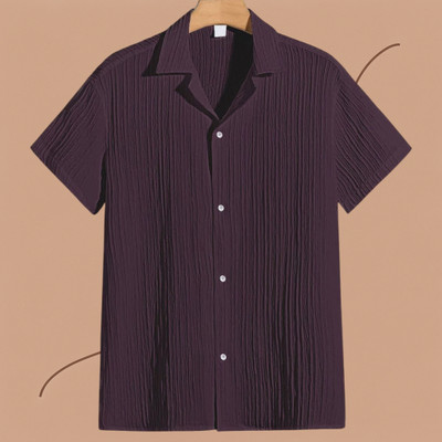 Jenil Fashion Men Self Design Casual Purple Shirt