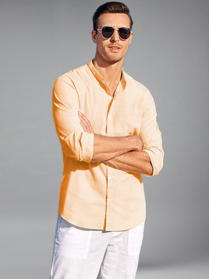 Apektra Men Solid Casual Orange Shirt