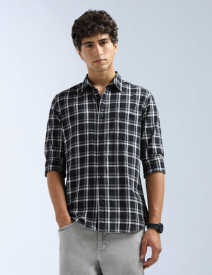 FLYING MACHINE Men Checkered Casual Black, White Shirt
