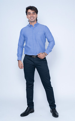 Nanzi Men Solid Formal Dark Blue Shirt