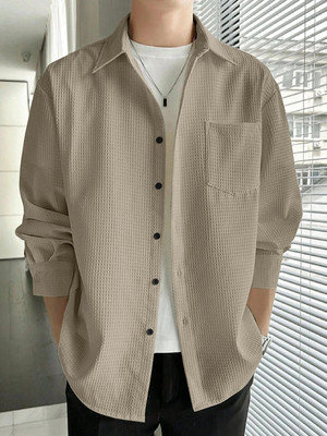 KRISHNA FASHIION TREND Men Self Design Casual Beige Shirt