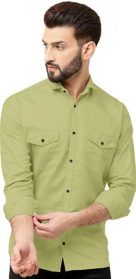 HG TAX Men Solid Casual Light Green Shirt