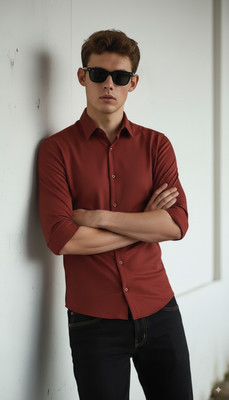 greet fashion Men Solid Casual Orange Shirt