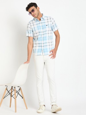 Club York Men Checkered Casual Light Blue Shirt