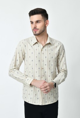 ALL WAYS YOU Men Self Design Casual Beige Shirt