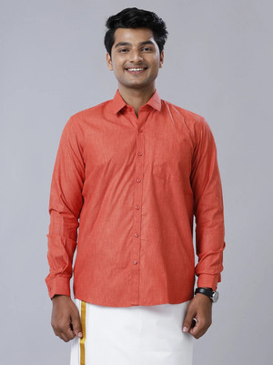 Ramraj Cotton Men Solid Casual Red Shirt