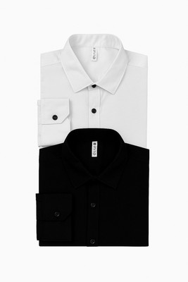 Kunashk creations Men Dyed/Ombre Casual White, Black Shirt(Pack of 2)