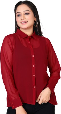 ZCOT Women Solid Casual Maroon Shirt
