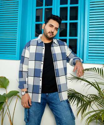 Instafab Plus Men Checkered Casual Blue Shirt