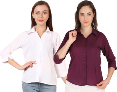 HEAVENS CREATIONS Women Solid Casual Red, Orange Shirt(Pack of 2)