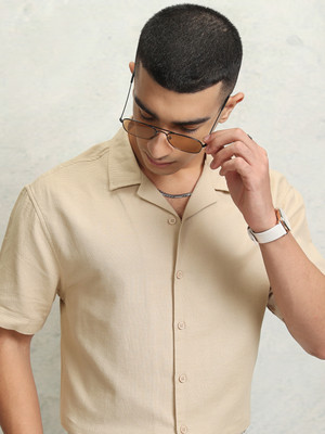 HIGHLANDER Men Self Design Casual Beige Shirt