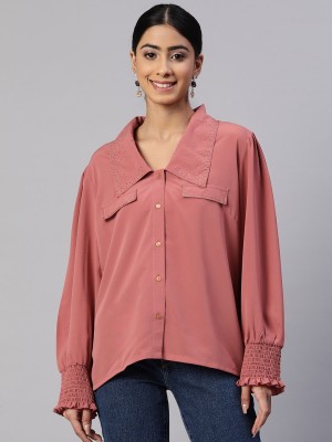 PLUSS Women Solid Casual Pink Shirt