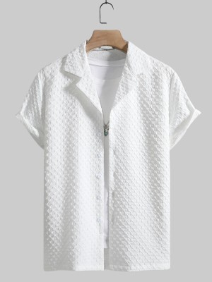 KHANJAN FASHION Men Self Design Casual White Shirt
