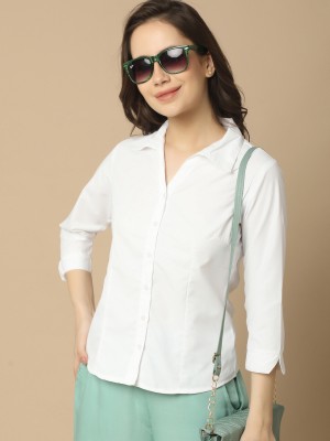 UNLIMITED Women Solid Casual White Shirt