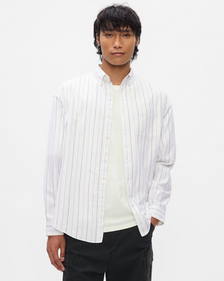 GAP Men Striped Casual Light Blue Shirt