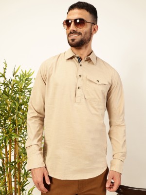 THOMAS SCOTT Men Solid Casual Beige Shirt