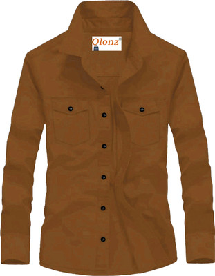 Qlonz Store Men Solid Casual Brown Shirt