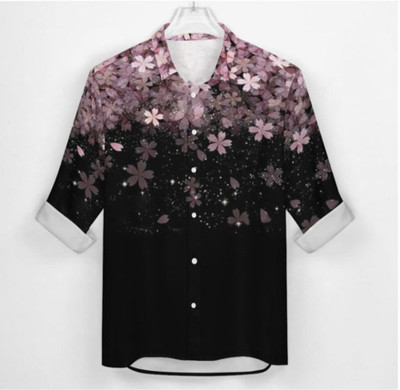 SHFASHION Men Printed Casual Black, Pink Shirt