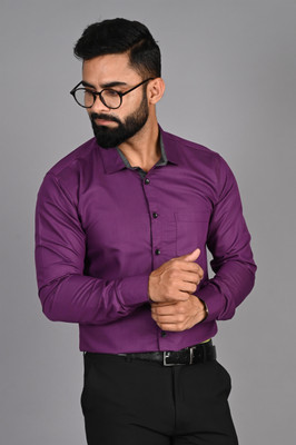 FUBAR Men Solid Formal Purple Shirt