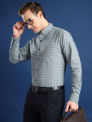 Hancock Men Checkered Formal Green Shirt