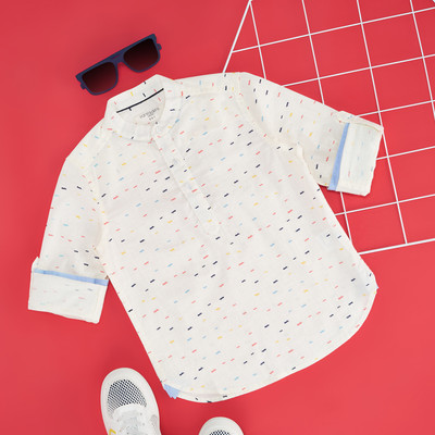 Pantaloons Junior Boys Printed Casual Pink Shirt