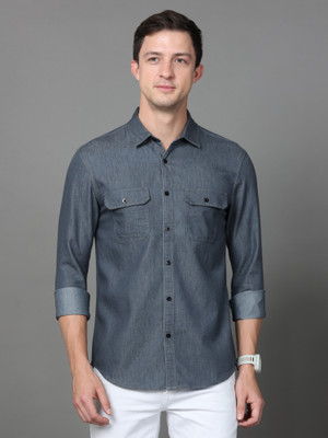 SMILE STONE Men Color Block Casual Grey Shirt