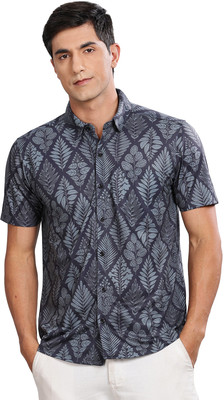 Bullmer Men Printed Casual Grey Shirt