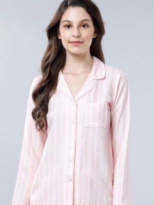 Tokyo Talkies Women Striped Casual Pink Shirt