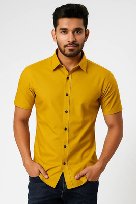 GOD HEART Men Solid Formal Yellow Shirt