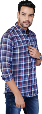FAVNIC Men Checkered Casual Blue, Red Shirt