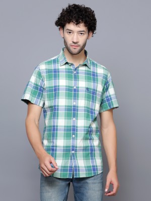 CANTABIL Men Checkered Casual Light Green, Light Blue, White Shirt