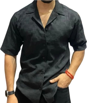 Radiance Creation Men Self Design Casual Black Shirt