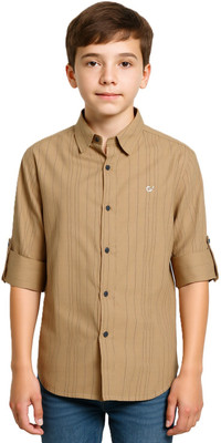 Charchit Boys Striped Casual Brown Shirt