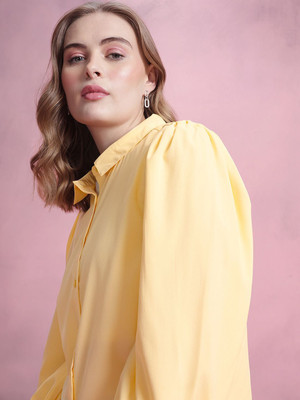 Dressberry Women Solid Casual Yellow Shirt